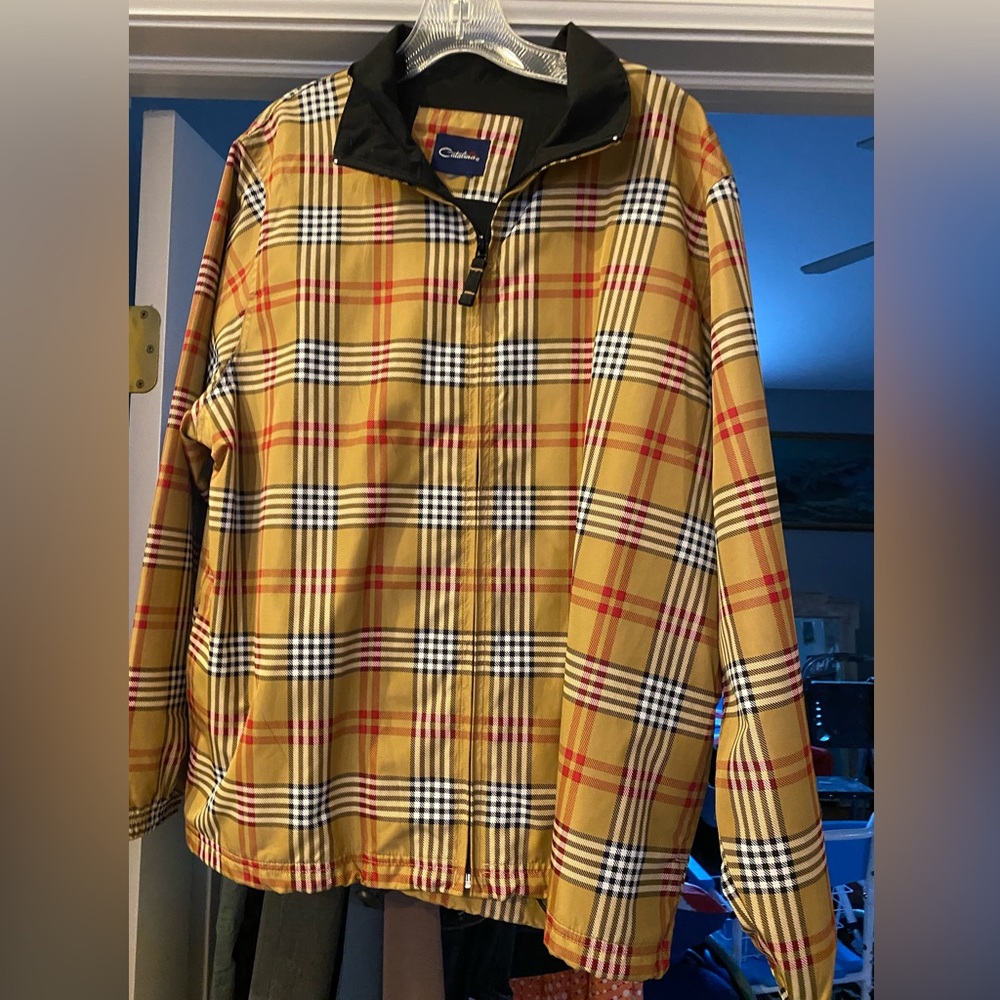 Vintage Catalina Yellow Plaid Zip Jacket with Black and Red Accents 14/16 ladies
